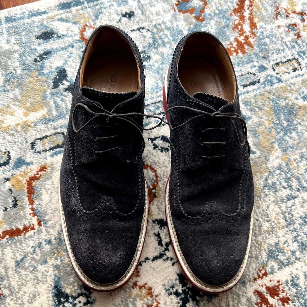 Louis Vuitton Melrose Derby navy blue suede with red sole oxfords shoes size 9 - Picture 2 of 8
